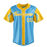 Custom Sky Blue & Yellow 3 Colors Arm Shapes Fan Baseball Jersey BB01240530WX309