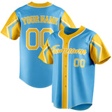 Custom Sky Blue & Yellow 3 Colors Arm Shapes Fan Baseball Jersey