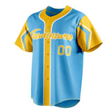 Custom Sky Blue & Yellow 3 Colors Arm Shapes Fan Baseball Jersey BB01240530WX309