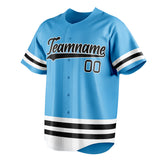 Custom Sky Blue & Black Double Stripe Fan Baseball Jersey BB01240530WX310