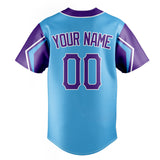 Custom Sky Blue & Purple 3 Colors Arm Shapes Fan Baseball Jersey BB01240530WX312