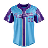 Custom Sky Blue & Purple 3 Colors Arm Shapes Fan Baseball Jersey BB01240530WX312