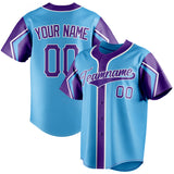 Custom Sky Blue & Purple 3 Colors Arm Shapes Fan Baseball Jersey