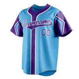 Custom Sky Blue & Purple 3 Colors Arm Shapes Fan Baseball Jersey BB01240530WX312