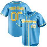 Custom Sky Blue & Yellow Color Fan Baseball Jersey