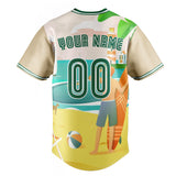 Custom Sand & Green 3D Pattern Tropical Beach Hawaii Palm Fan Baseball Jersey BB01240530WX385