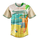 Custom Sand & Green 3D Pattern Tropical Beach Hawaii Palm Fan Baseball Jersey BB01240530WX385