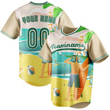 Custom Sand & Green 3D Pattern Tropical Beach Hawaii Palm Fan Baseball Jersey