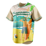 Custom Sand & Green 3D Pattern Tropical Beach Hawaii Palm Fan Baseball Jersey BB01240530WX385