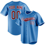 Custom Powder Blue & Crimson Color Fan Baseball Jersey