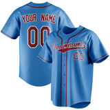 Custom Powder Blue & Crimson Color Fan Baseball Jersey