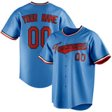 Custom Powder Blue & Crimson Color Fan Baseball Jersey