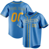 Custom Powder Blue & Gold Color Fan Baseball Jersey