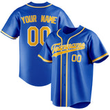 Custom Thunder Blue & Gold Color Fan Baseball Jersey