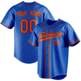 Custom Thunder Blue & Orange Color Fan Baseball Jersey