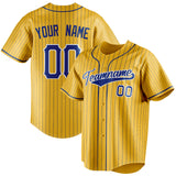 Custom Yellow & Navy Navy Pinstripe Fan Baseball Jersey