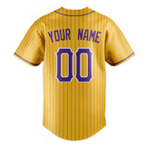 Custom Yellow & Purple Purple Pinstripe Fan Baseball Jersey BB01240531CK576