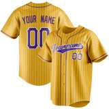 Custom Yellow & Purple Purple Pinstripe Fan Baseball Jersey