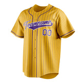 Custom Yellow & Purple Purple Pinstripe Fan Baseball Jersey BB01240531CK576