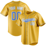 Custom Yellow & Light Blue Light Blue Pinstripe Fan Baseball Jersey