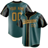 Custom Midnight Green & Olg Gold 3 Colors Arm Shapes Fan Baseball Jersey