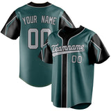 Custom Midnight Green & Gray 3 Colors Arm Shapes Fan Baseball Jersey