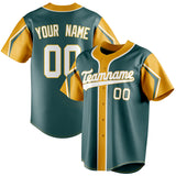 Custom Midnight Green & Yellow 3 Colors Arm Shapes Fan Baseball Jersey