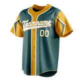 Custom Midnight Green & Yellow 3 Colors Arm Shapes Fan Baseball Jersey BB01240531JZ455