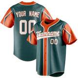 Custom Midnight Green & Orange 3 Colors Arm Shapes Fan Baseball Jersey