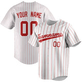 Custom White & Red Red Pinstripe Fan Baseball Jersey