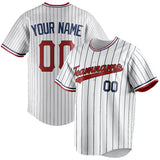 Custom White & Red Black Pinstripe Fan Baseball Jersey