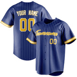 Custom Royal & Gold White Pinstripe Fan Baseball Jersey