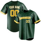 Custom Green & Gold White Pinstripe Fan Baseball Jersey