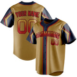 Custom Old Gold & Navy 3 Colors Arm Shapes Fan Baseball Jersey