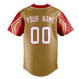 Custom Old Gold & Red 3 Colors Arm Shapes Fan Baseball Jersey BB01240531WX523