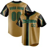 Custom Old Gold & Black 3 Colors Arm Shapes Fan Baseball Jersey