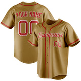 Custom Old Gold & Red Color Fan Baseball Jersey