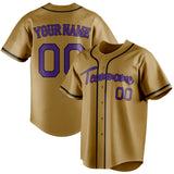 Custom Old Gold & Purple Color Fan Baseball Jersey