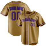 Custom Old Gold & Purple Color Fan Baseball Jersey