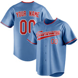 Custom Light Blue & Red Color Fan Baseball Jersey