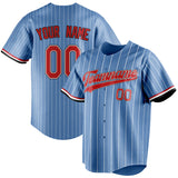 Custom Light Blue & Red White Pinstripe Fan Baseball Jersey