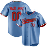 Custom Light Blue & Red Color Fan Baseball Jersey