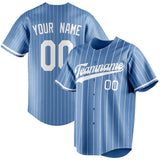 Custom Light Blue & White White Pinstripe Fan Baseball Jersey