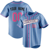 Custom Light Blue & Pink White Pinstripe Fan Baseball Jersey