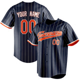 Custom Navy & Orange Cream Pinstripe Fan Baseball Jersey