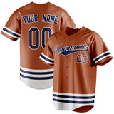 Custom Texas Orange & Navy Double Stripe Fan Baseball Jersey