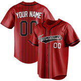 Custom Red & Black Black Pinstripe Fan Baseball Jersey