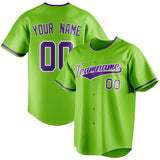 Custom Neon Green & Purple Color Fan Baseball Jersey