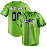 Custom Neon Green & Navy Black Pinstripe Fan Baseball Jersey