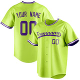 Custom Neon Green & Purple Color Fan Baseball Jersey